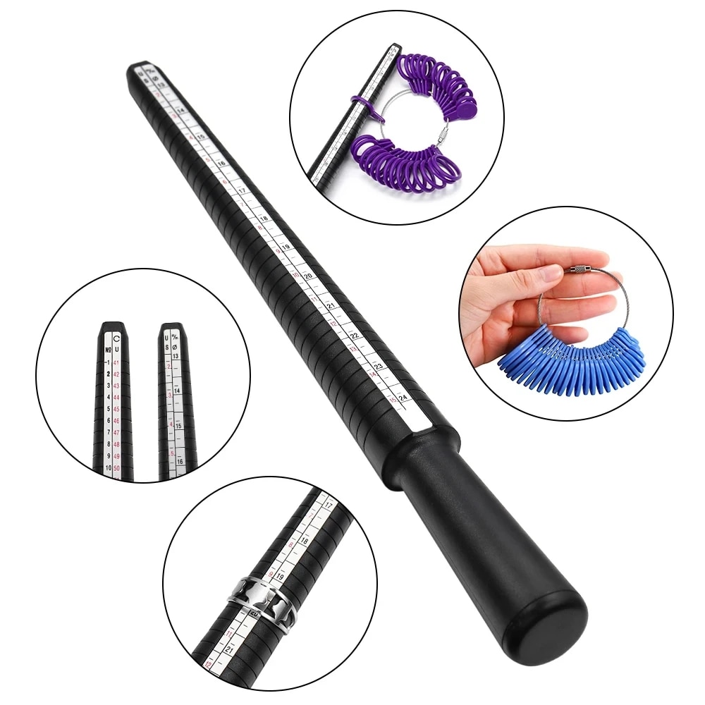 Ring Sizer Measuring Tool Mandrel Set - Outils de bijouterie professionnels, jauge de