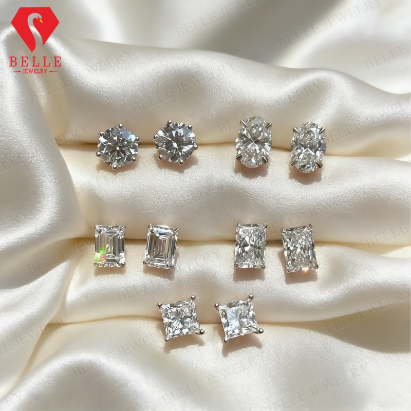 Moissanite Stud Earrings Round Cut 1Ct - Boucles d'oreilles en moissanite couleur D