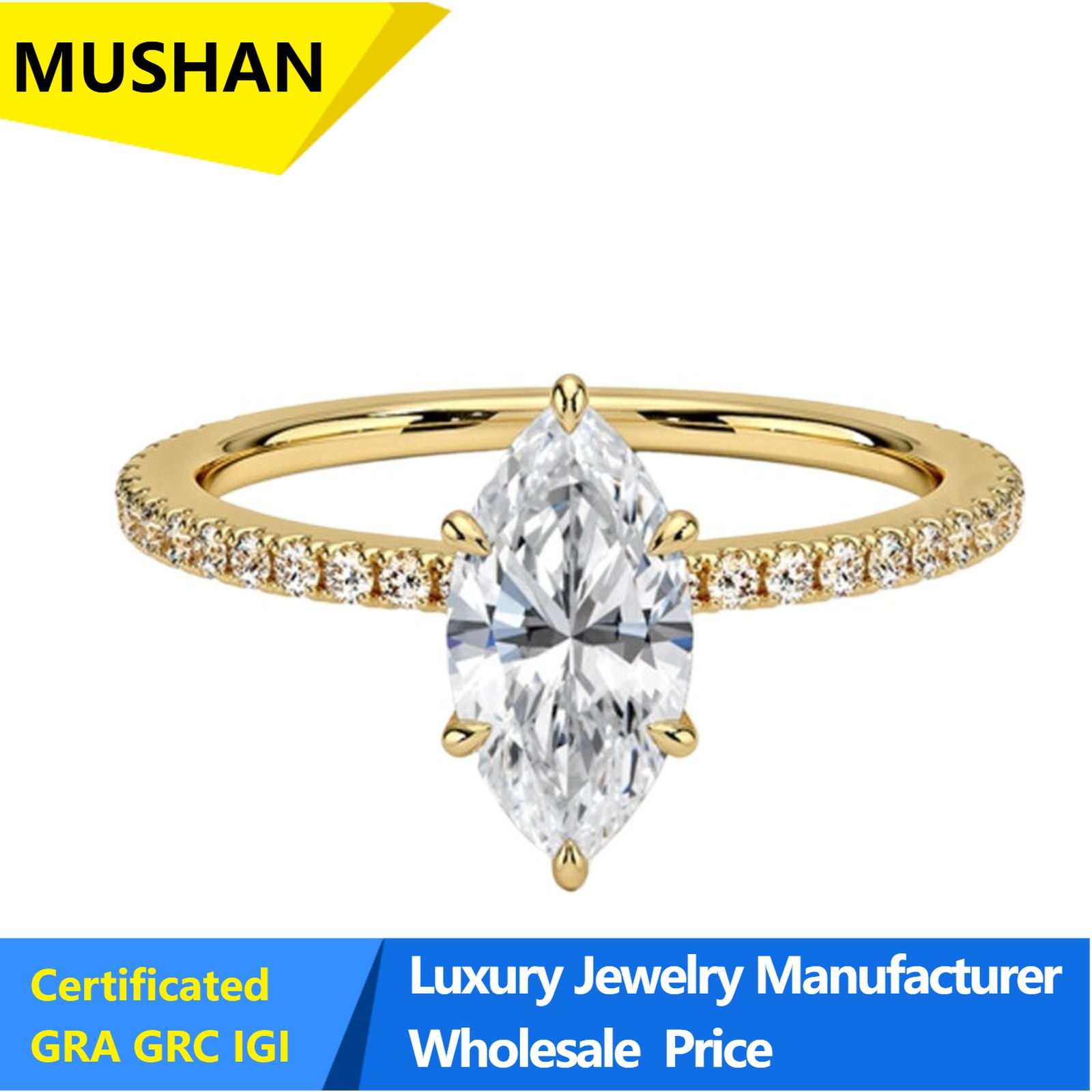 Lab Grown Diamond Ring 14K Gold - Bijoux MuShan, bagues en argent 925,
