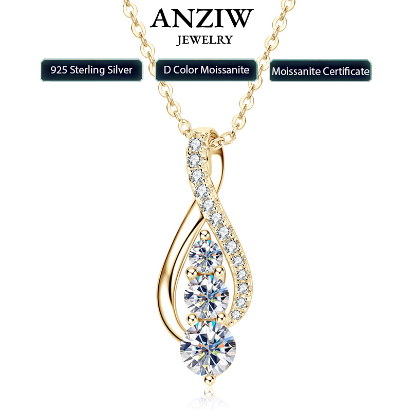 Moissanite Pendant Necklace Solitaire - Anziw 925 argent Sterling mode tout