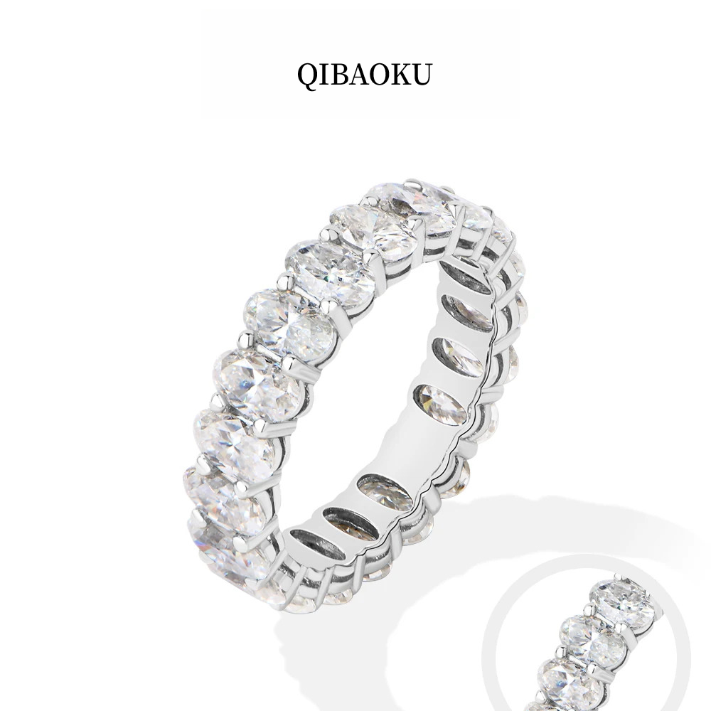 Moissanite Eternity Band Ring Stackable - Bague d'éternité ovale QIBAOKU 3*5mm en