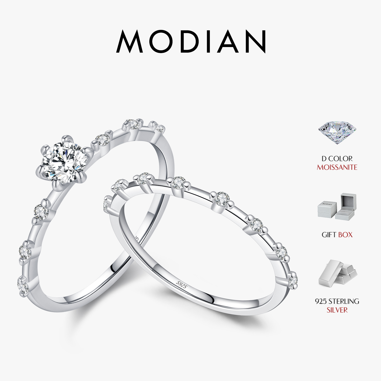 Moissanite Eternity Band Ring Stackable - MODIAN D couleur Moissanite alliance 925