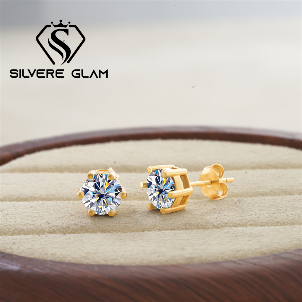 Moissanite Stud Earrings Round Cut 1Ct - Boucles d'oreilles Moissanite en argent Sterling