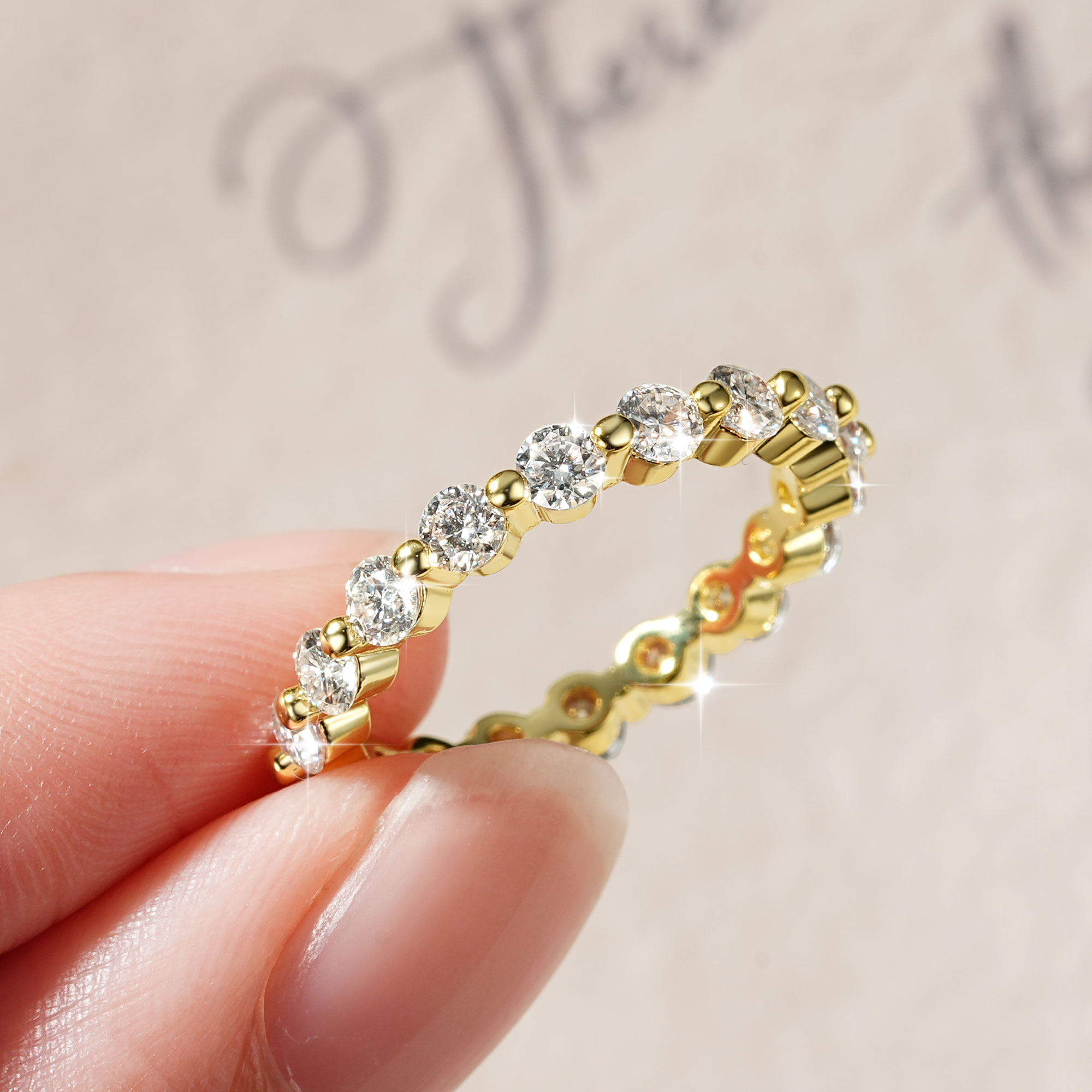 Moissanite Eternity Band Ring Stackable - Abestecom D Color Bagues en Or