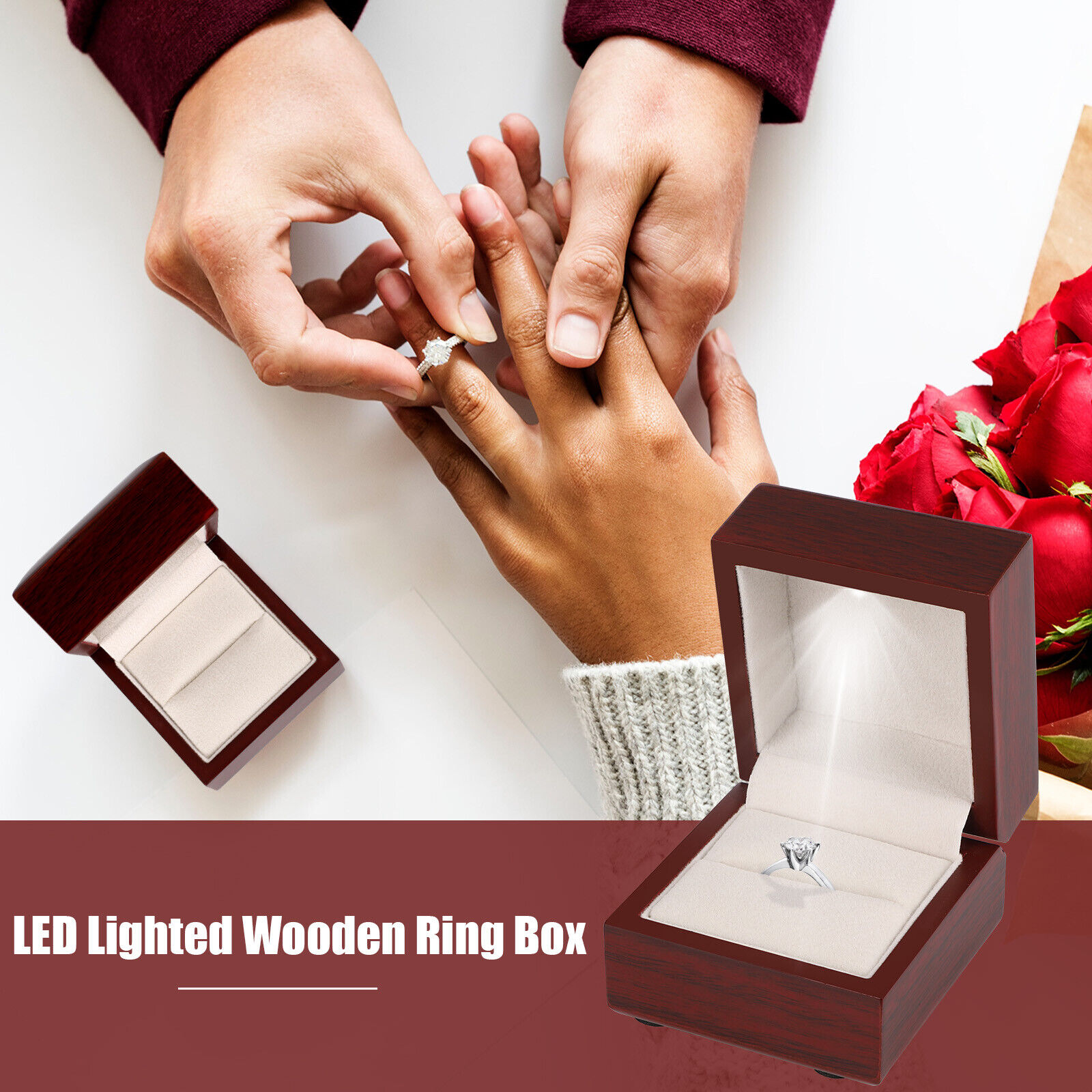 Velvet Ring Box Led Light Proposal - Boîte à bague en bois éclairée