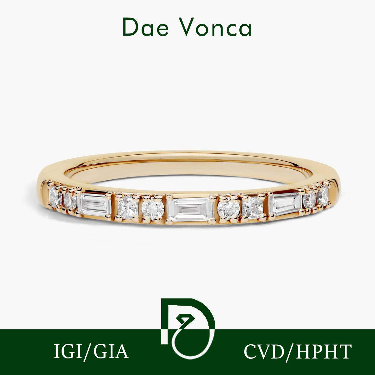 Lab Grown Diamond Ring 14K Gold - Bague demi-éternité en or jaune 9K/14K/18K