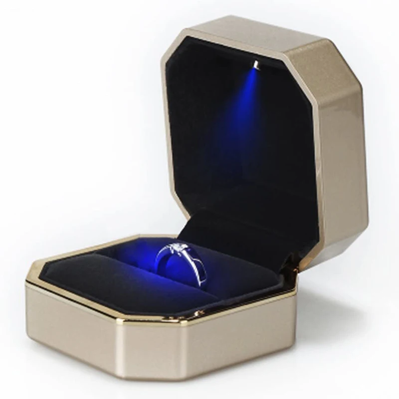 Velvet Ring Box Led Light Proposal - Boîte à bagues de luxe carrée