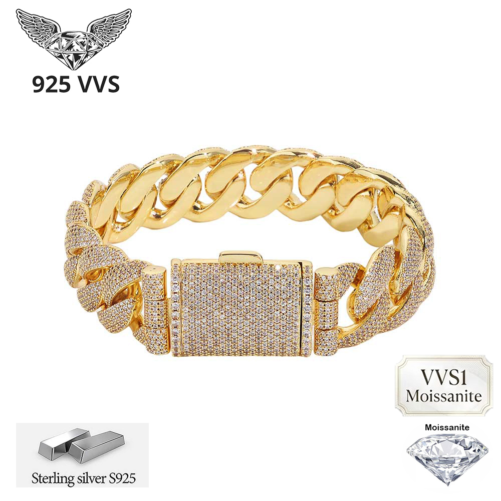 Moissanite Cuban Link Chain Iced Out - Bracelet cubain épais en argent S925