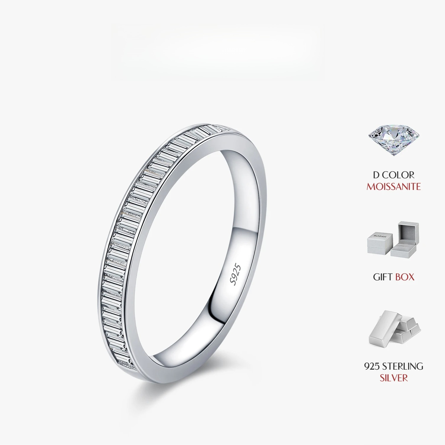 Moissanite Eternity Band Ring Stackable - QIBAOKU Bagues empilables en moissanite rectangulaire