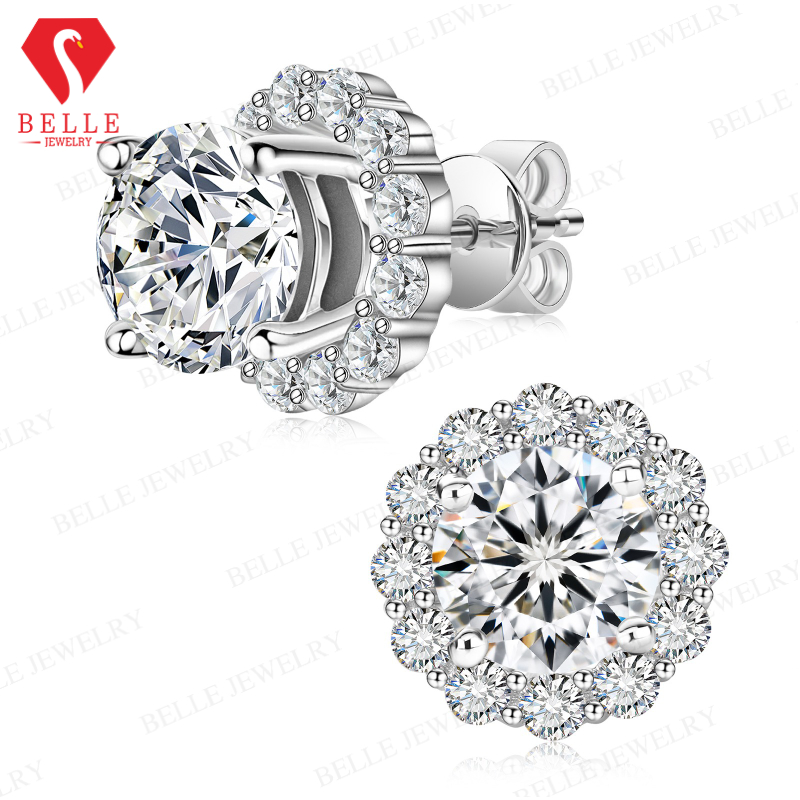 Moissanite Stud Earrings Round Cut 1Ct - Boucles d'oreilles classiques en argent Sterling