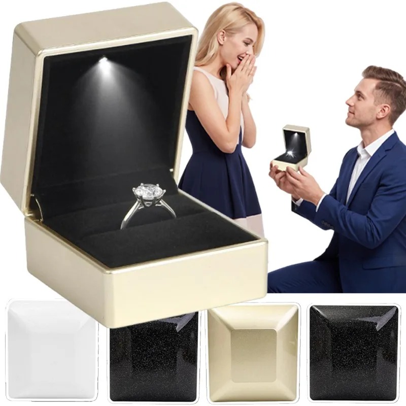 Boîte à bague LED carrée en ve - Velvet Ring Box Led Light Proposal avis et prix