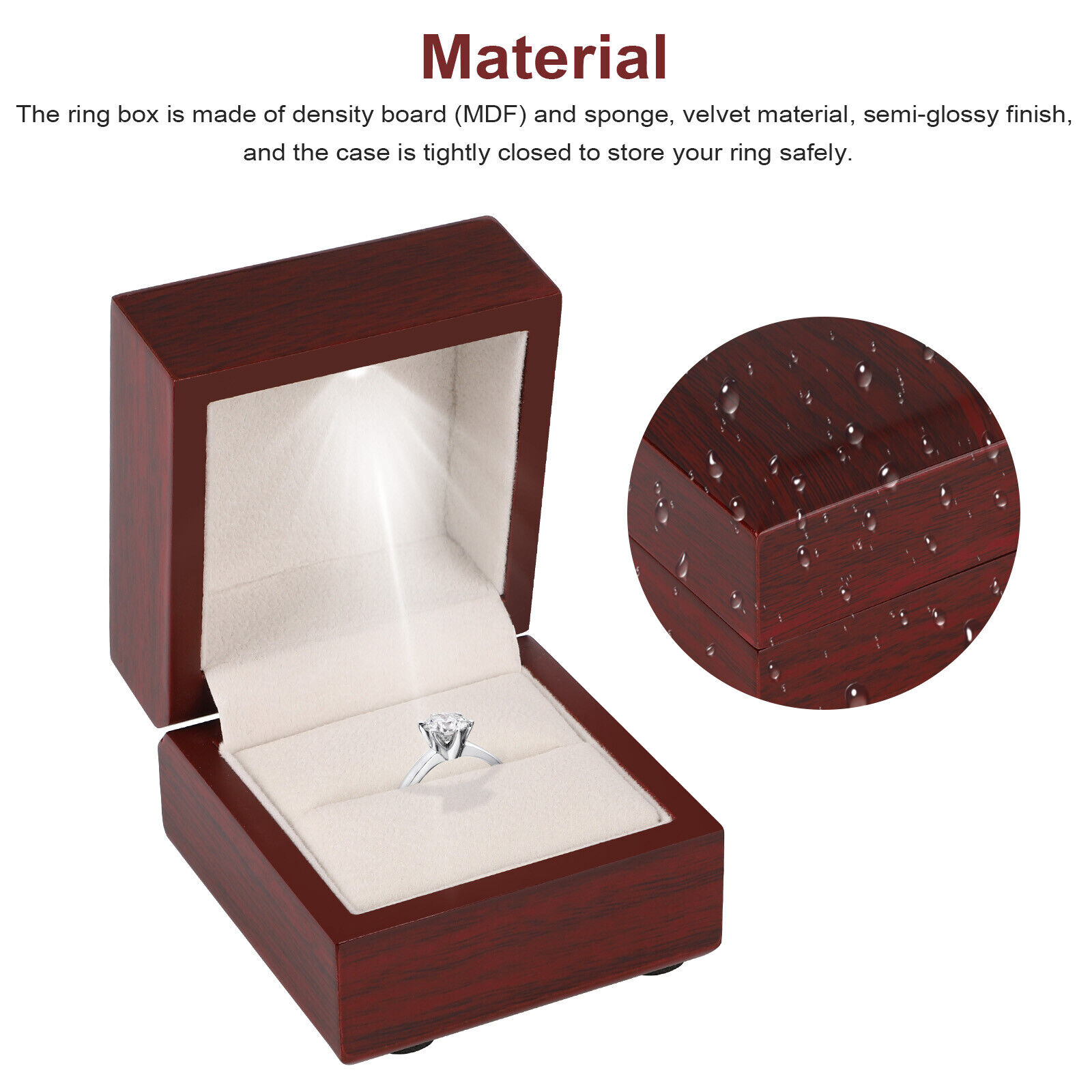 Boîte à bague en bois éclairée - Velvet Ring Box Led Light Proposal avis et prix
