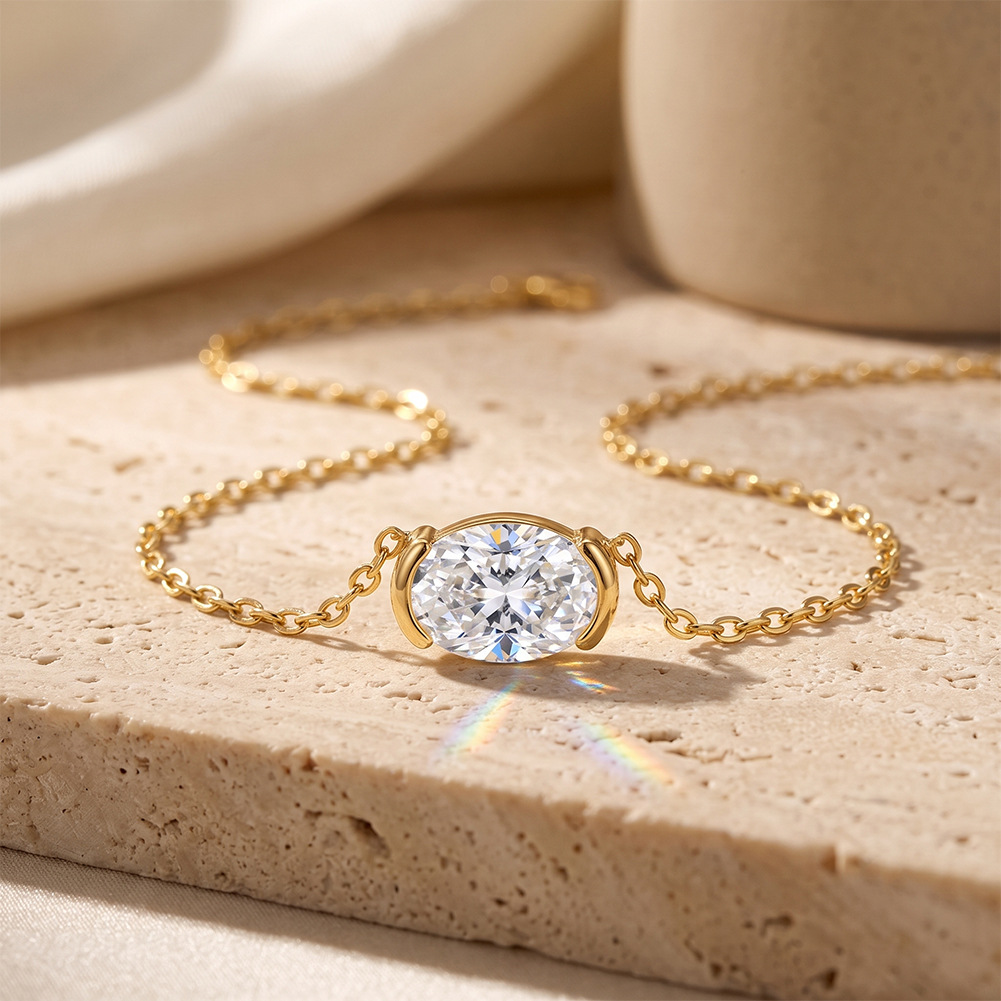 Collier pendentif ovale en moi - Moissanite Pendant Necklace Solitaire avis et prix